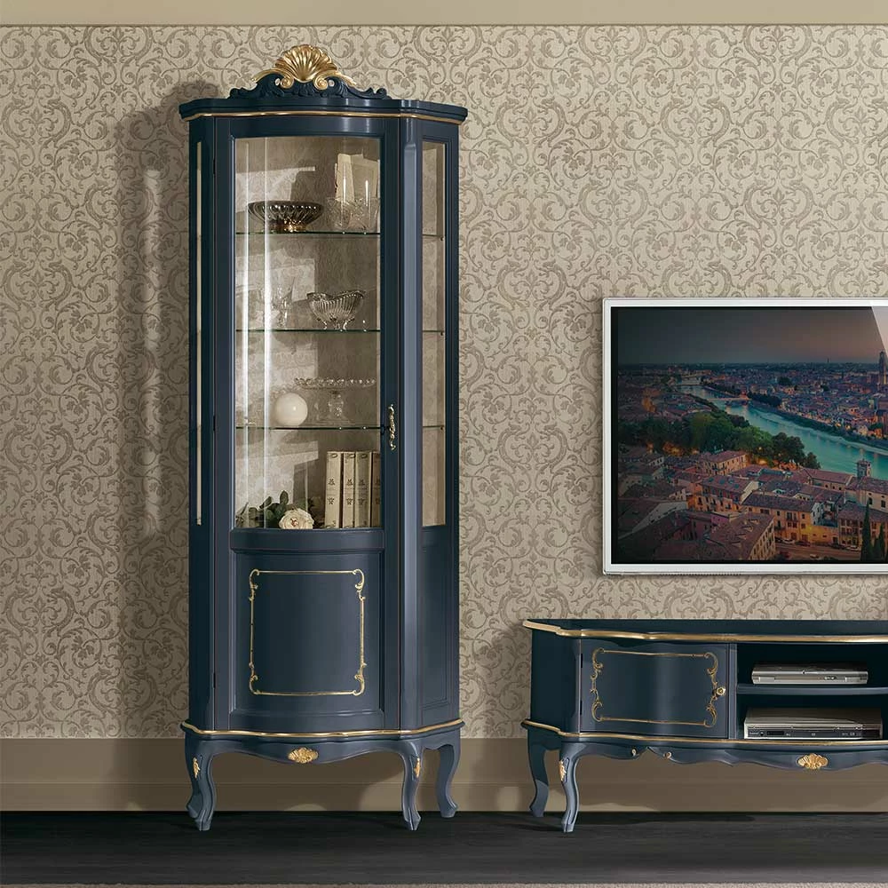 1-türige Barock Vitrine In Dunkelblau & Gold - Otaligo – Bild 2