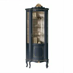 1-türige Barock Vitrine In Dunkelblau & Gold - Otaligo