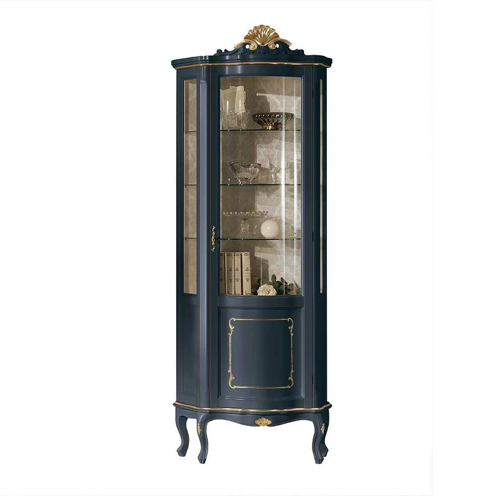 1-türige Barock Vitrine In Dunkelblau & Gold - Otaligo