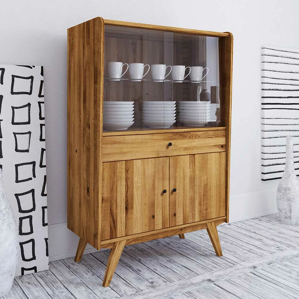 100x154x50 Retro Vitrinenschrank Aus Wildeiche - Hardus – Bild 3