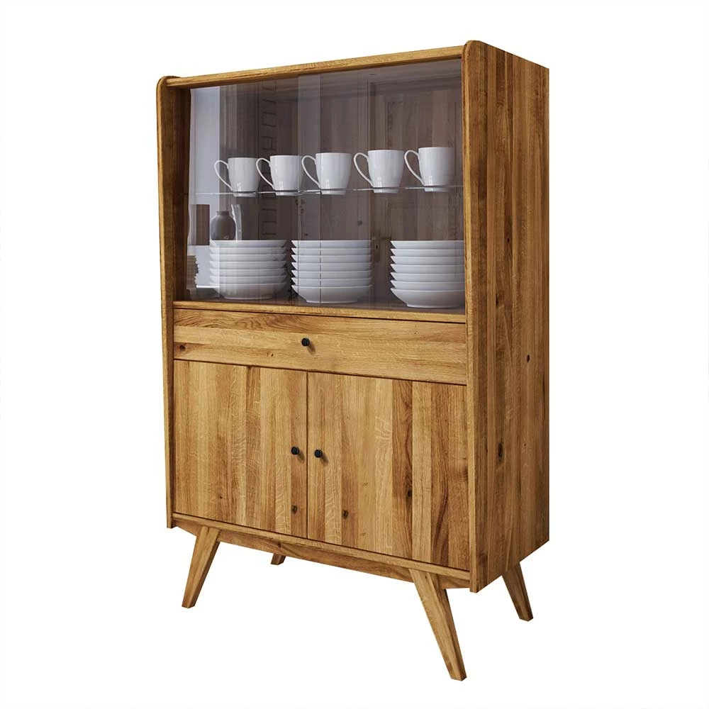 100x154x50 Retro Vitrinenschrank Aus Wildeiche - Hardus