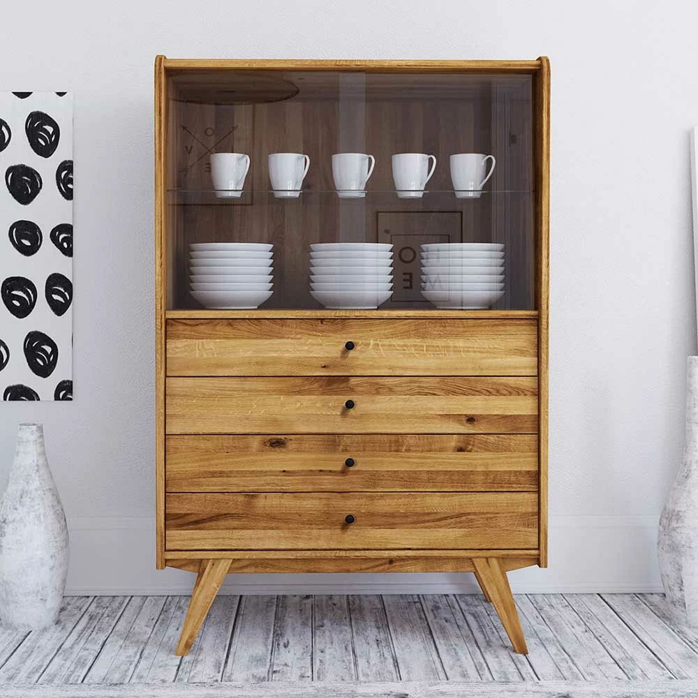 100x154x50 Wildeiche Schrank Mit Zwei Glastüren - Hardus – Bild 2