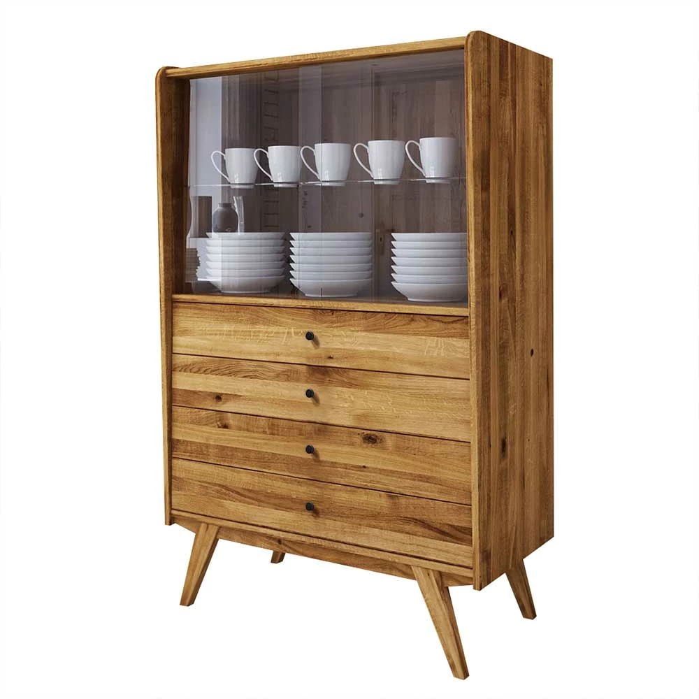 100x154x50 Wildeiche Schrank Mit Zwei Glastüren - Hardus