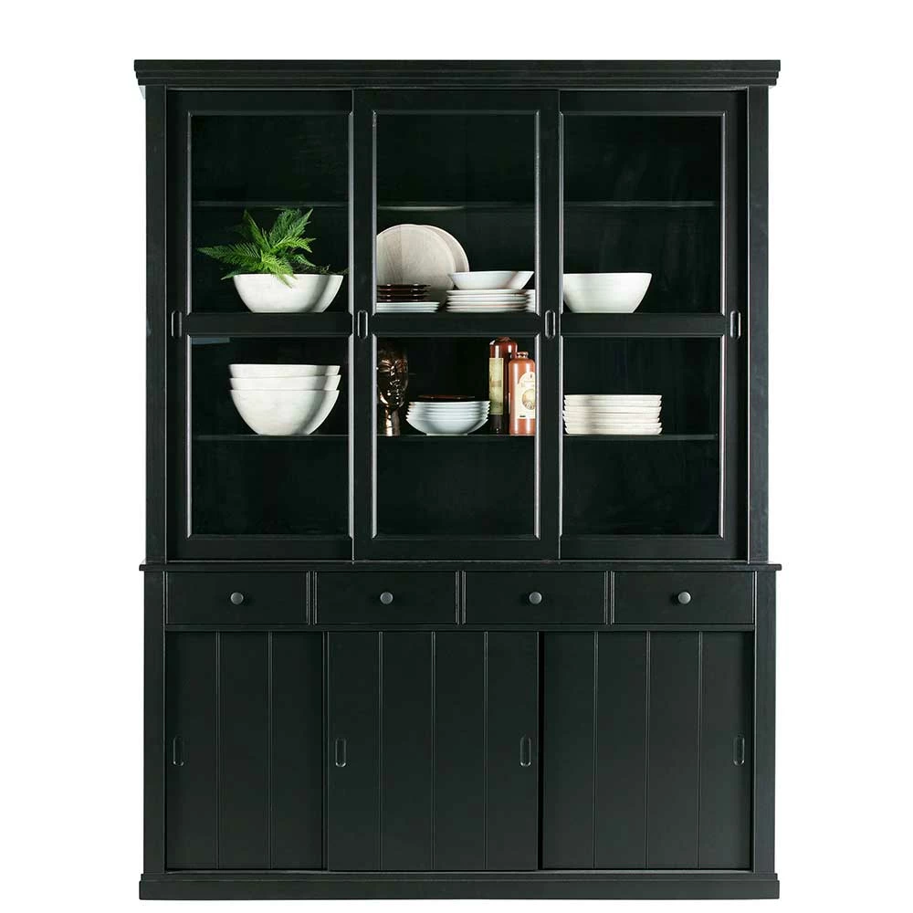 166x215x48 Buffetschrank In Schwarz Kiefer - Nariosca – Bild 2
