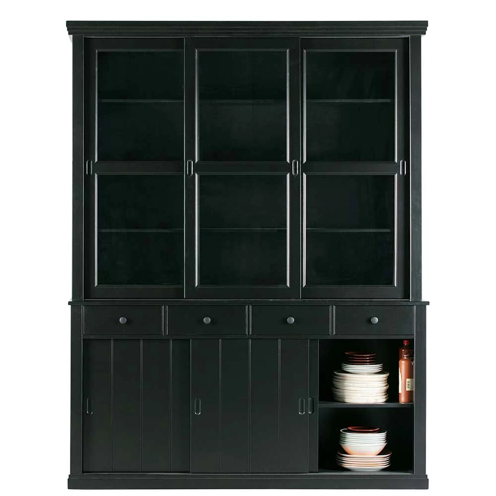 166x215x48 Buffetschrank In Schwarz Kiefer - Nariosca – Bild 3