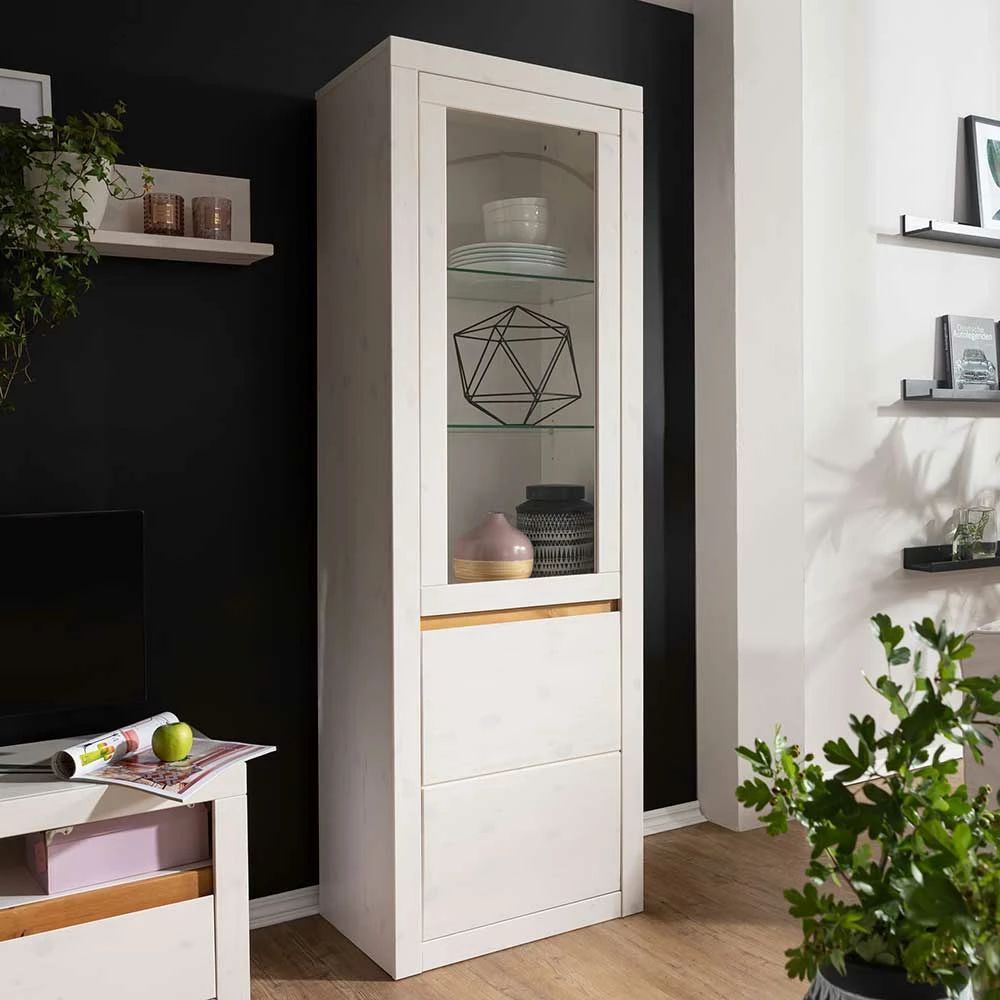 2-türiger Vitrinenschrank In Weiß & Eiche - Meuvrun I – Bild 2