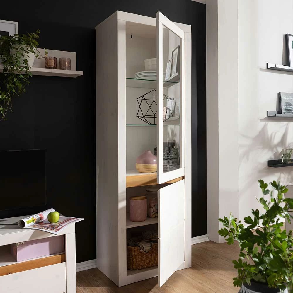 2-türiger Vitrinenschrank In Weiß & Eiche - Meuvrun I – Bild 3