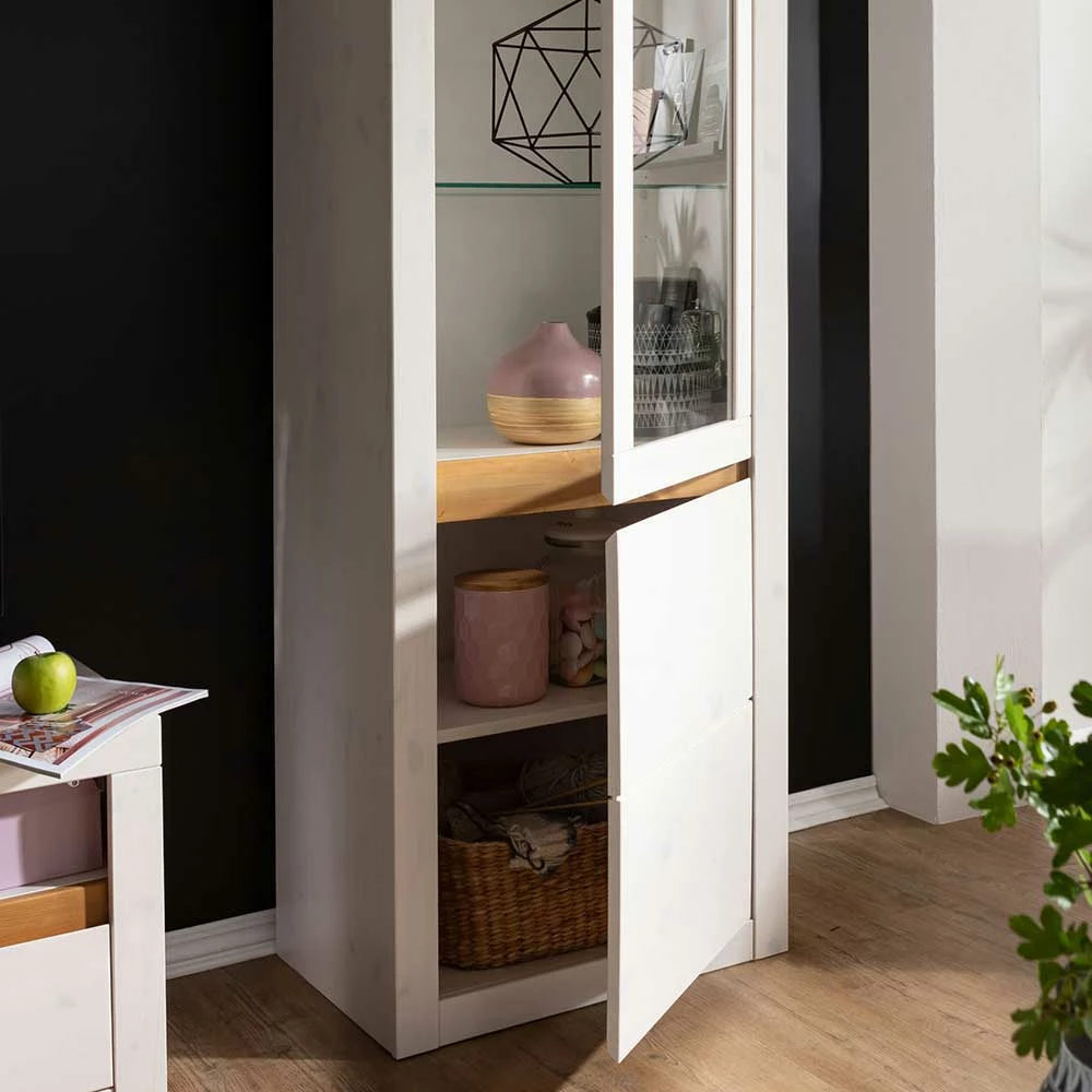 2-türiger Vitrinenschrank In Weiß & Eiche - Meuvrun I – Bild 4