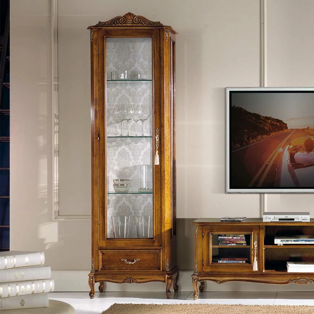 58x184x35 Italienische Vitrine In Nussbaum - Carlenna – Bild 2