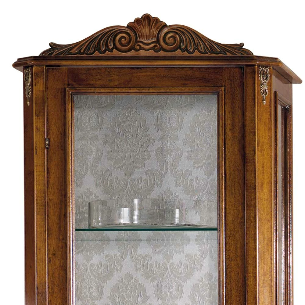 58x184x35 Italienische Vitrine In Nussbaum - Carlenna – Bild 4
