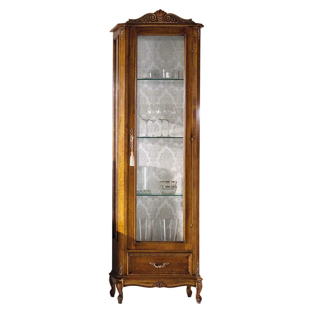 58x184x35 Italienische Vitrine In Nussbaum - Carlenna