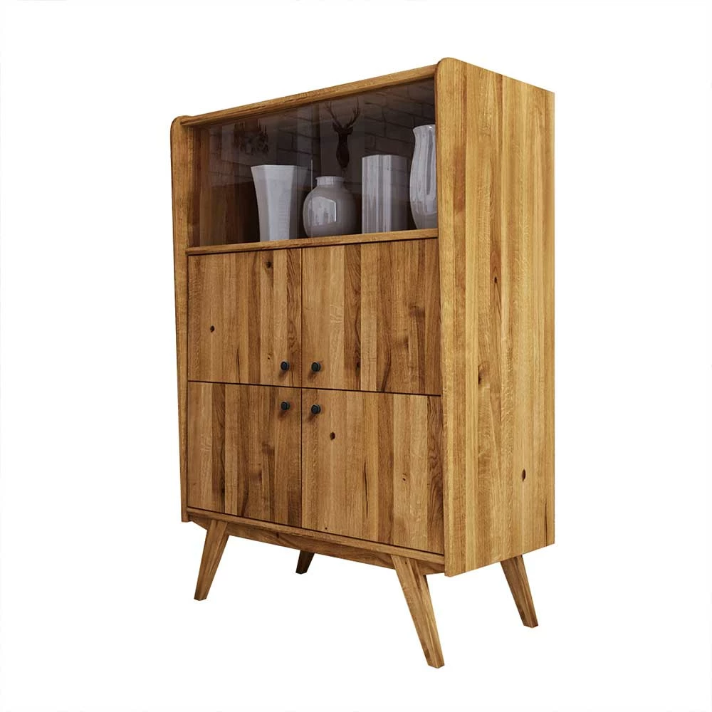 6-türiges Mid Century Highboard Aus Glas & Holz - Hardus