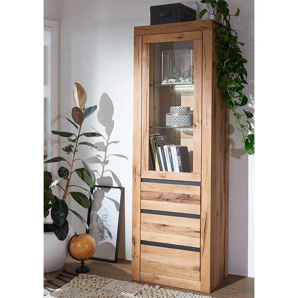 62x190x42 Massivholzschrank Mit Glastür & Schubladen - Nescavan – Bild 2