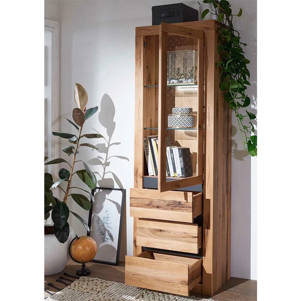 62x190x42 Massivholzschrank Mit Glastür & Schubladen - Nescavan – Bild 3