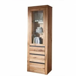 62x190x42 Massivholzschrank Mit Glastür & Schubladen - Nescavan