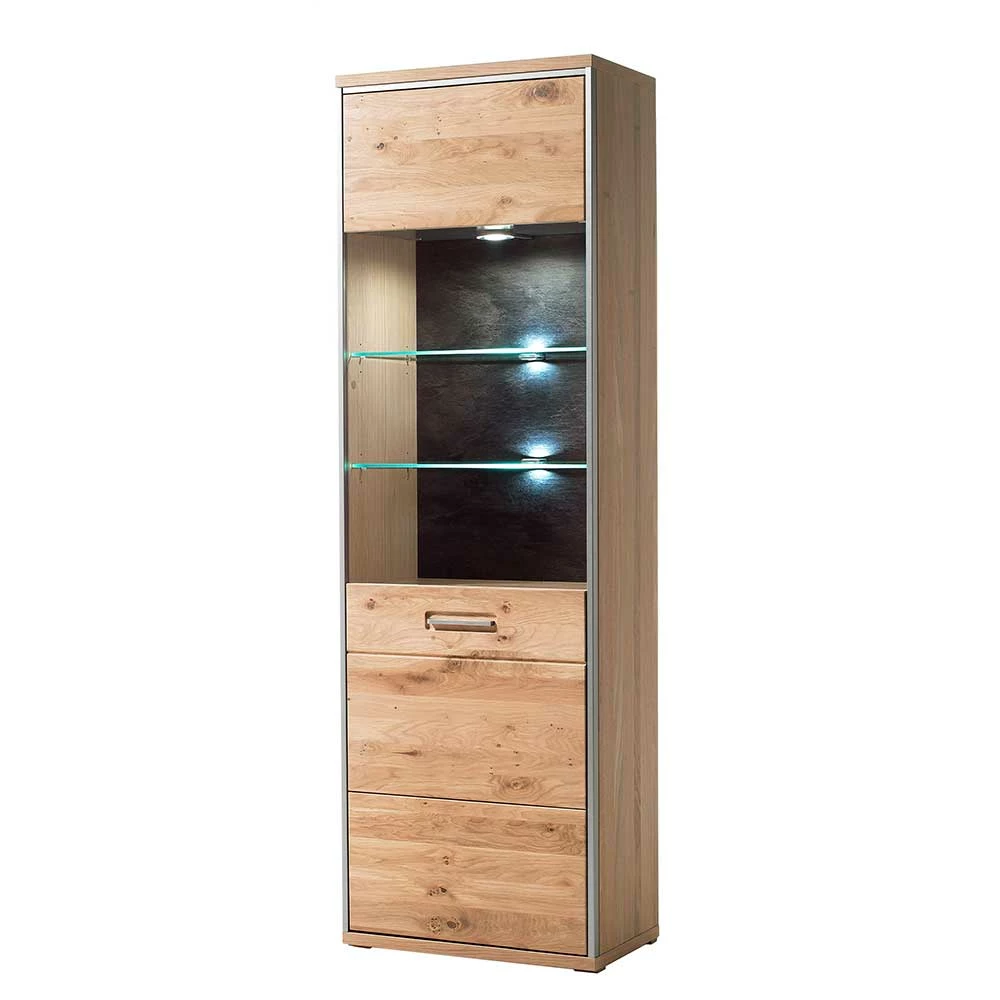 64x201x39cm Vitrine In Eiche Bianco & Silber - Hannica