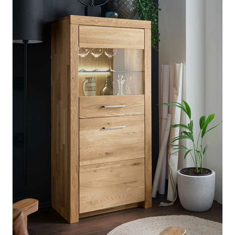 65x141x40 Vitrinenschrank Aus Wildeiche Massivholz - Loitons – Bild 2