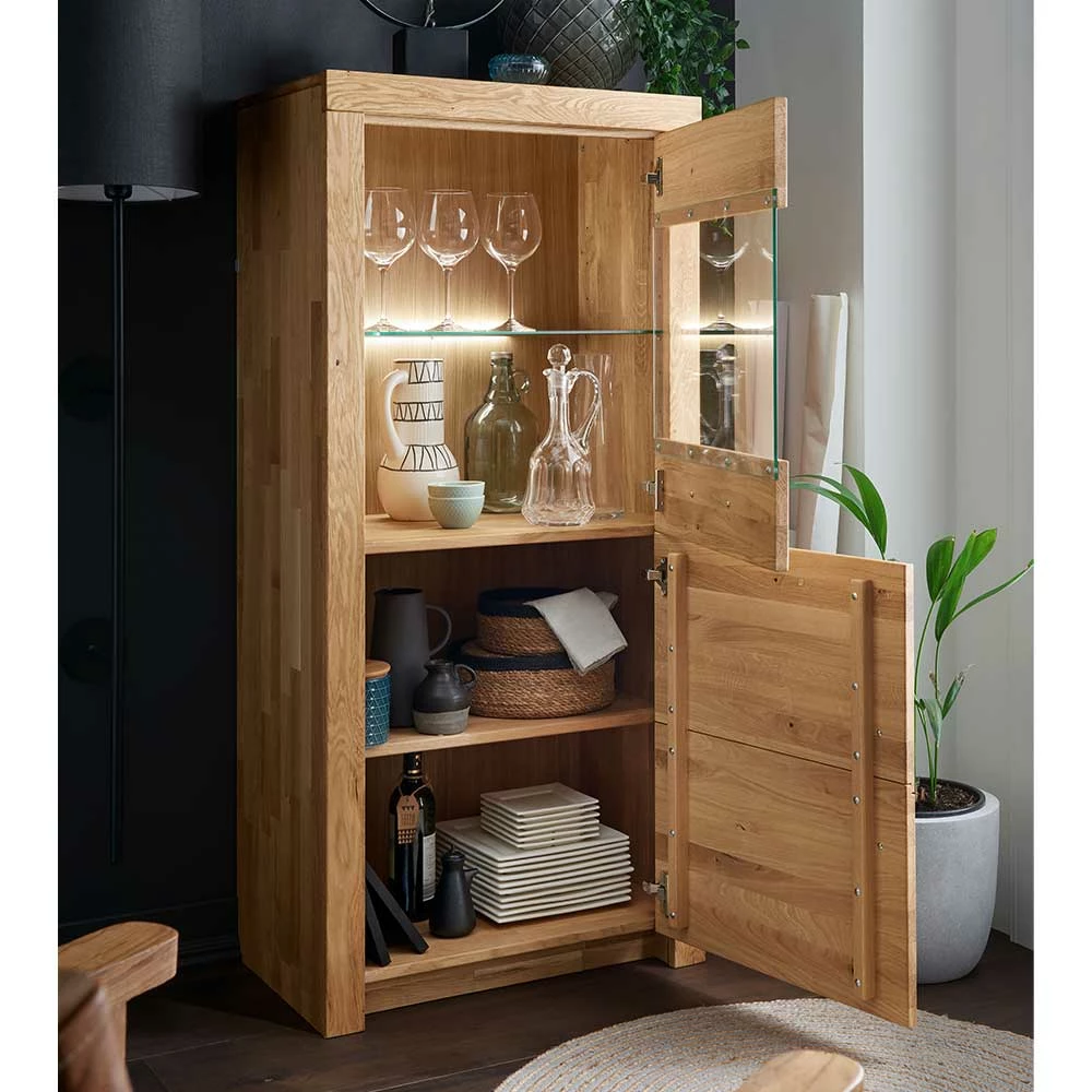 65x141x40 Vitrinenschrank Aus Wildeiche Massivholz - Loitons – Bild 3