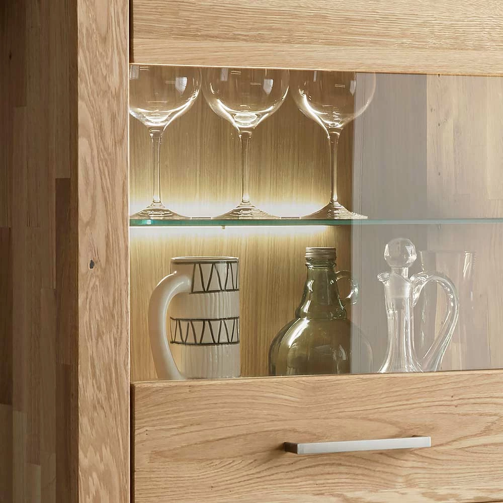 65x141x40 Vitrinenschrank Aus Wildeiche Massivholz - Loitons – Bild 4