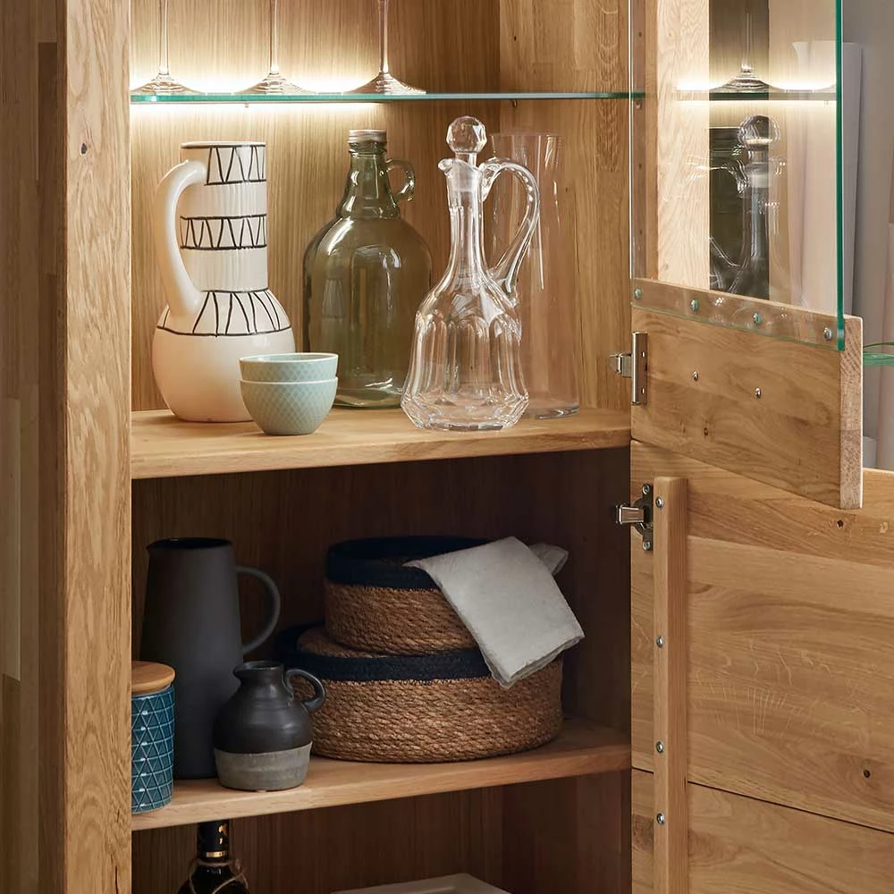 65x141x40 Vitrinenschrank Aus Wildeiche Massivholz - Loitons – Bild 6