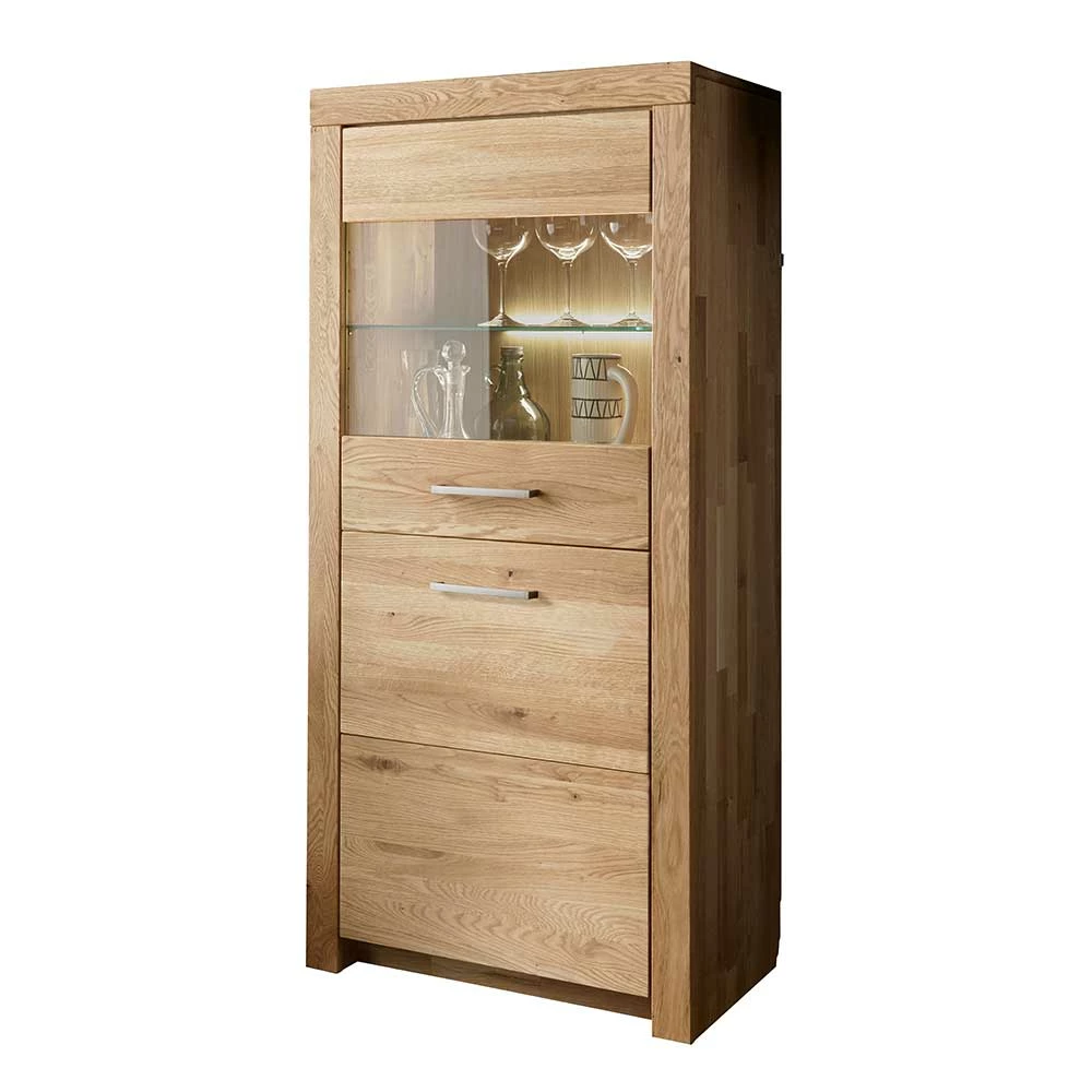 65x141x40 Vitrinenschrank Aus Wildeiche Massivholz - Loitons