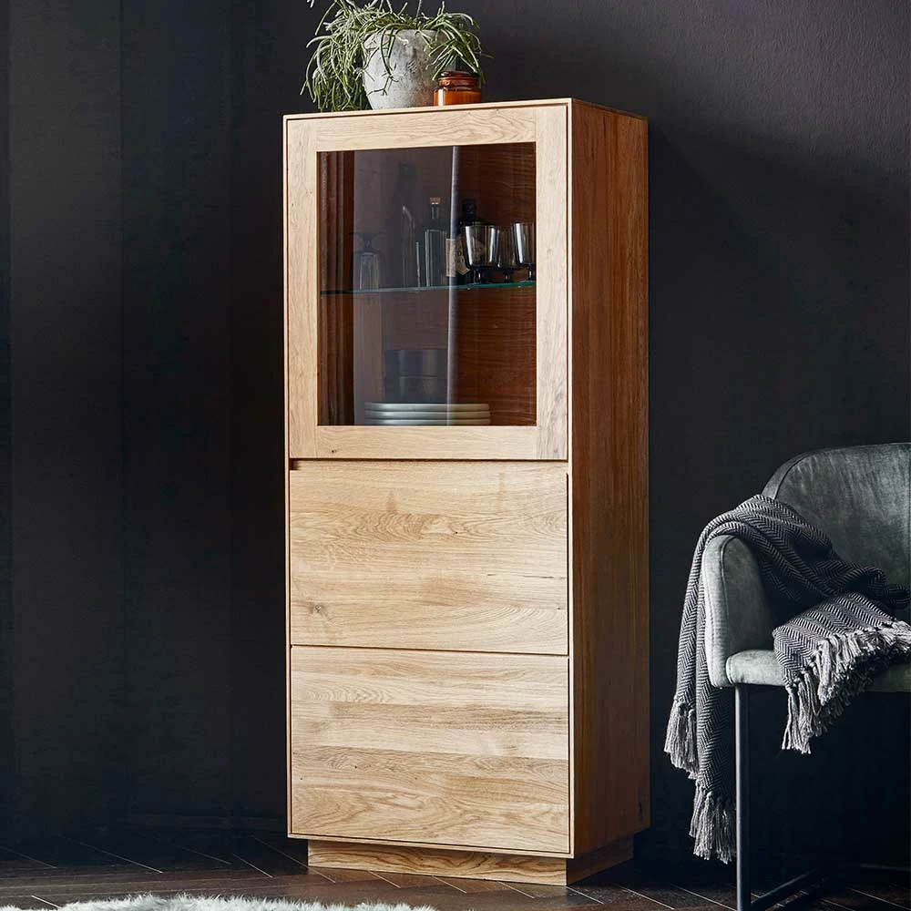 65x151x40 2-türiger Vitrinenschrank Aus Zerreiche Massivholz - Palium – Bild 3