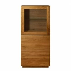 65x151x40 2-türiger Vitrinenschrank Aus Zerreiche Massivholz - Palium
