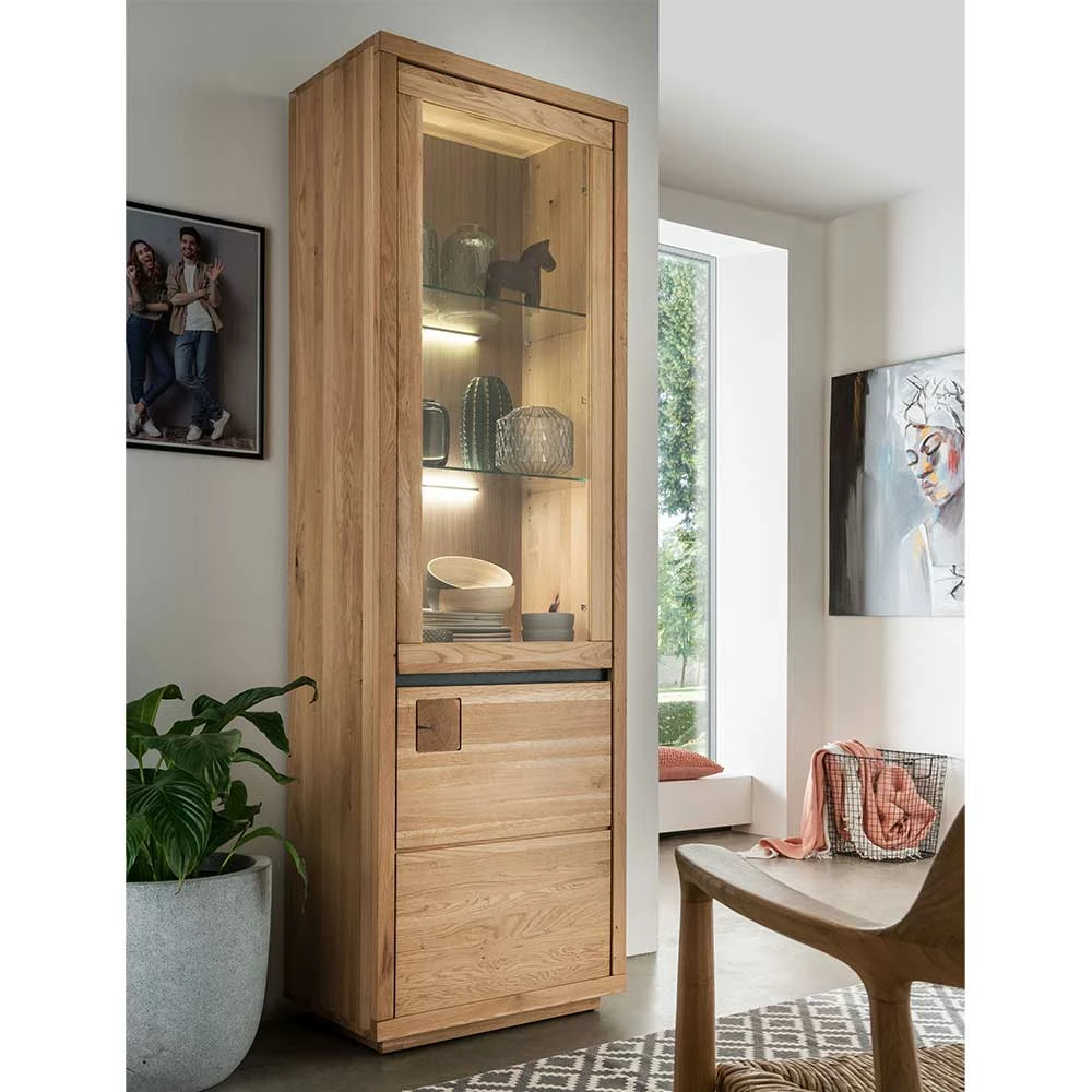 65x205x40 Echtholz Vitrine Aus Wildeiche - Embleys – Bild 2