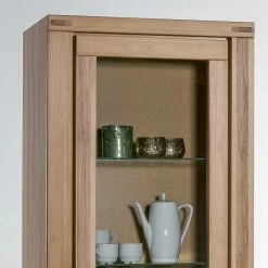 68cm Breiter Vitrinenschrank In Kernbuche - Uhelia 12 68cm Breiter Vitrinenschrank In Kernbuche - Uhelia -Otaligo-shop 68cm breiter vitrinenschrank in kernbuche mit glastuer 3 schubladen uhelia 04