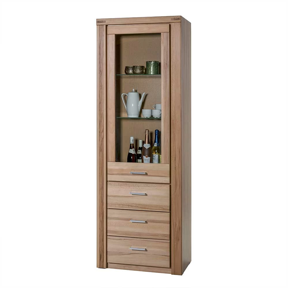 68cm Breiter Vitrinenschrank In Kernbuche - Uhelia 3 68cm Breiter Vitrinenschrank In Kernbuche - Uhelia