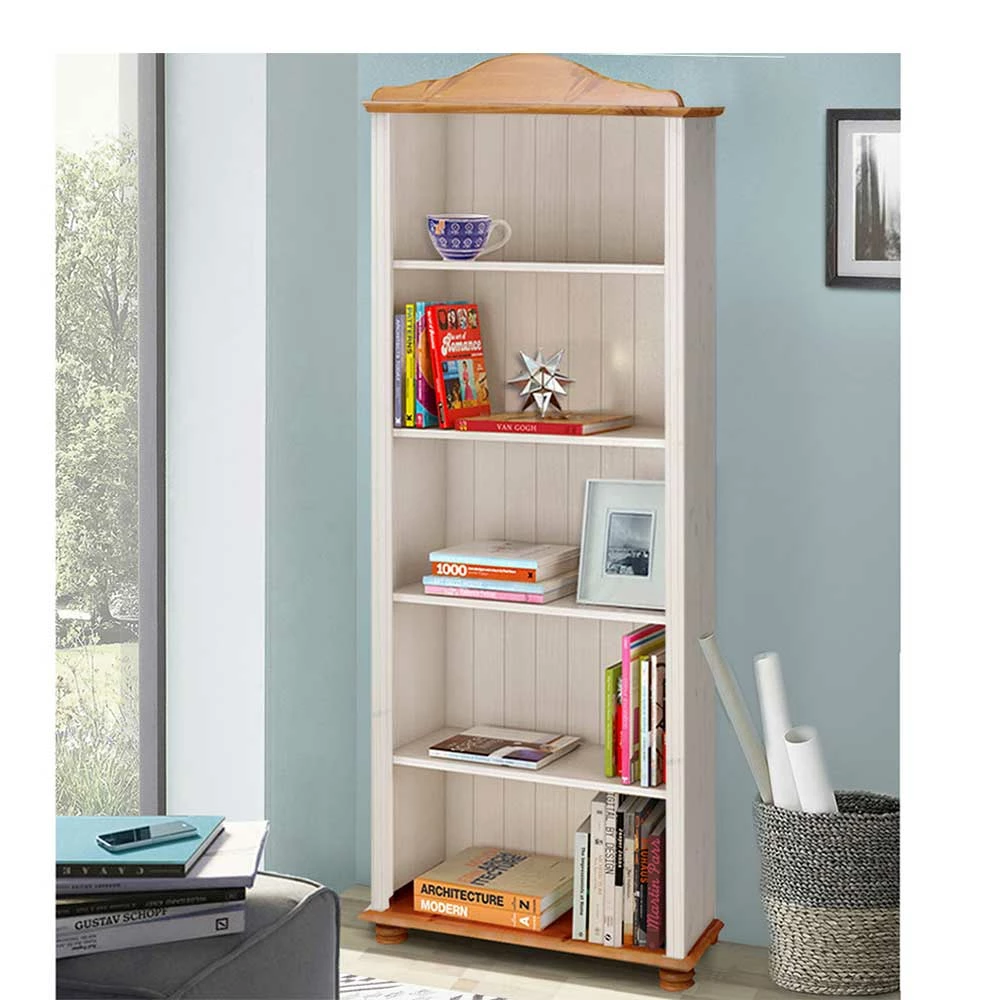 77x181x30 Landhaus Bücherregal Aus Kiefer Zweifarbig - Conzina – Bild 3
