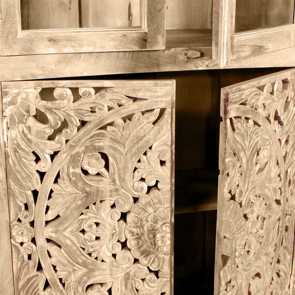 90x180x45 Vintage Holzvitrine Mit Schnitzerei - Runiasa – Bild 5