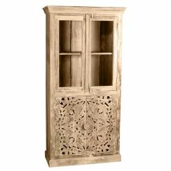 90x180x45 Vintage Holzvitrine Mit Schnitzerei - Runiasa