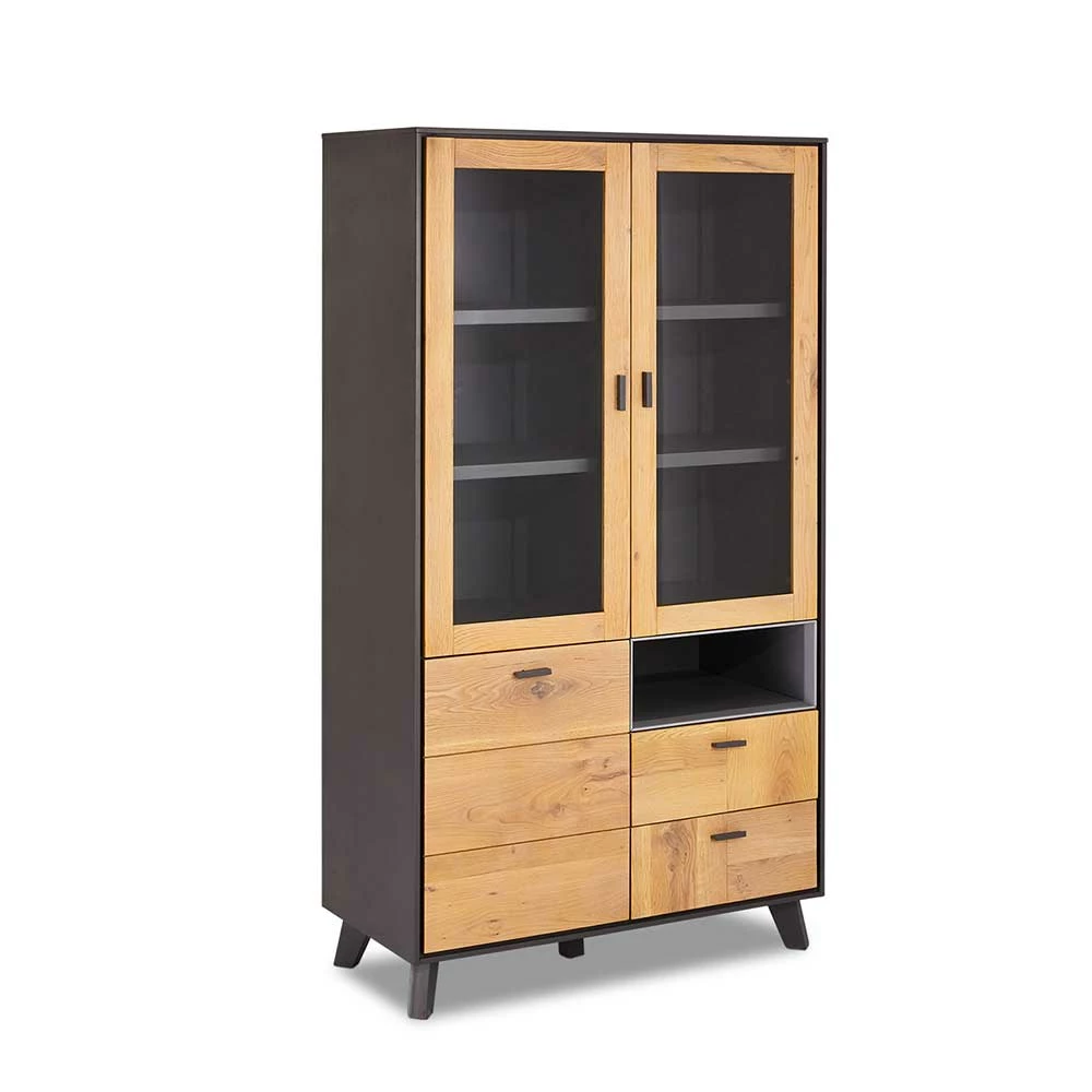 97x181x45 Vitrinenschrank In Eiche Bianco & Grau - Hopiz – Bild 2