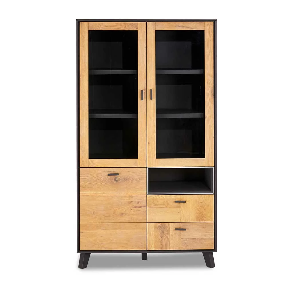 97x181x45 Vitrinenschrank In Eiche Bianco & Grau - Hopiz – Bild 3