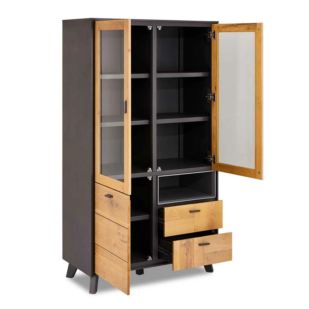 97x181x45 Vitrinenschrank In Eiche Bianco & Grau - Hopiz – Bild 4