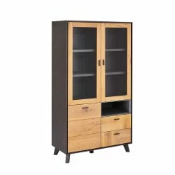 97x181x45 Vitrinenschrank In Eiche Bianco & Grau - Hopiz