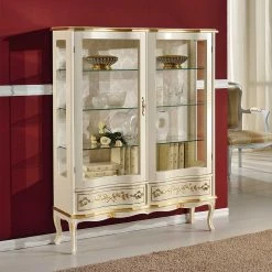 Barock Design Vitrine In Weiß & Gold - Iviada