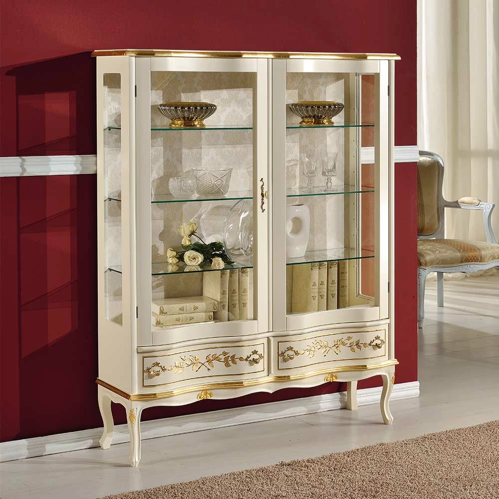 Barock Design Vitrine In Weiß & Gold - Iviada