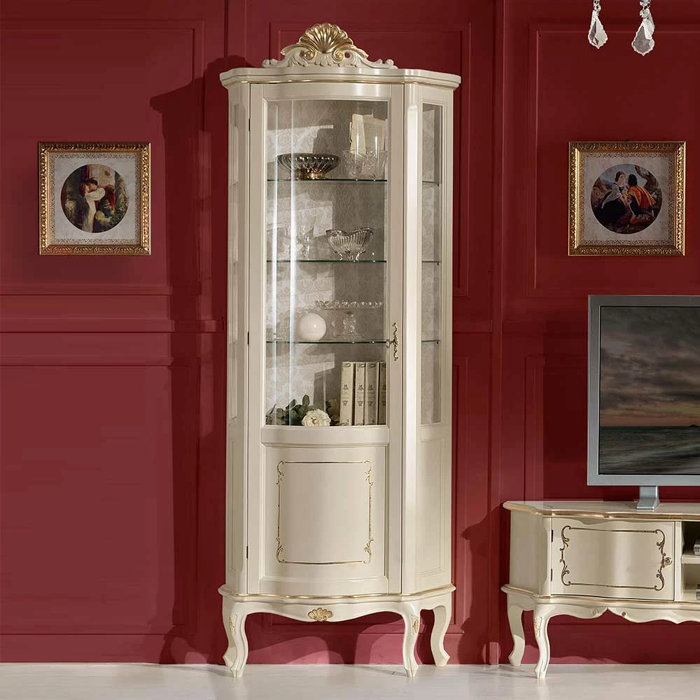 Barockstil Vitrine In Weiß & Gold - Datalera