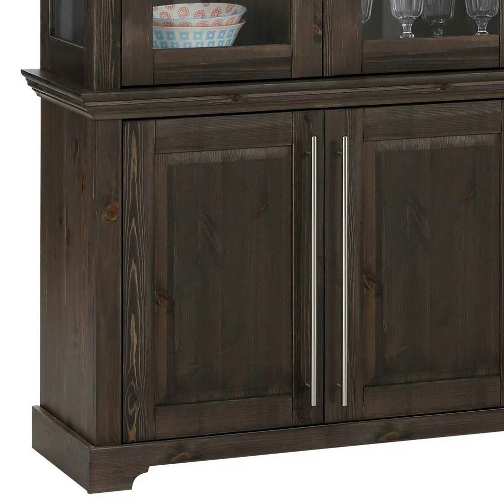 Breiter Vitrinenschrank In Kiefer Dunkel - Syvila – Bild 4