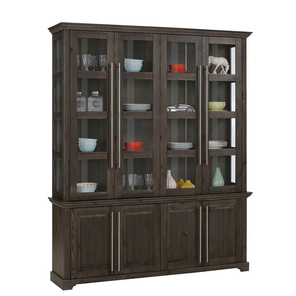 Breiter Vitrinenschrank In Kiefer Dunkel - Syvila