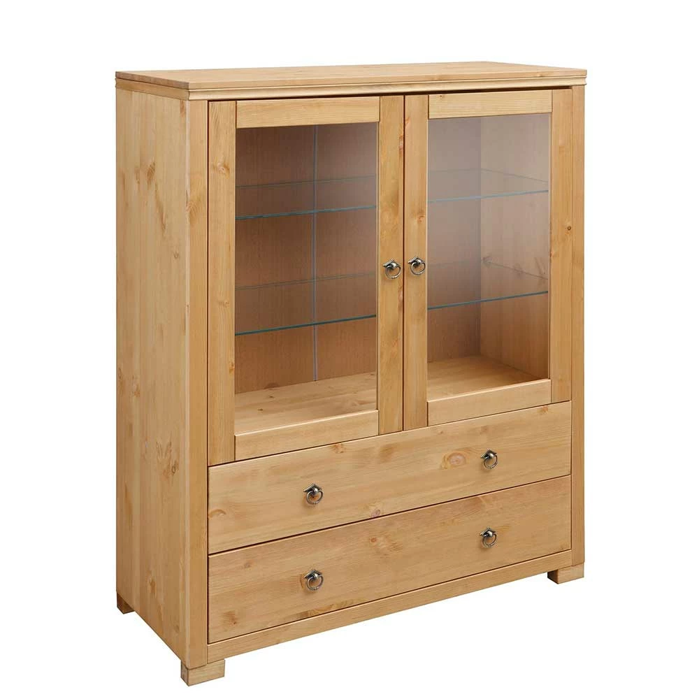 Glastüren Highboard In Natur Geölt - Vinidad – Bild 2