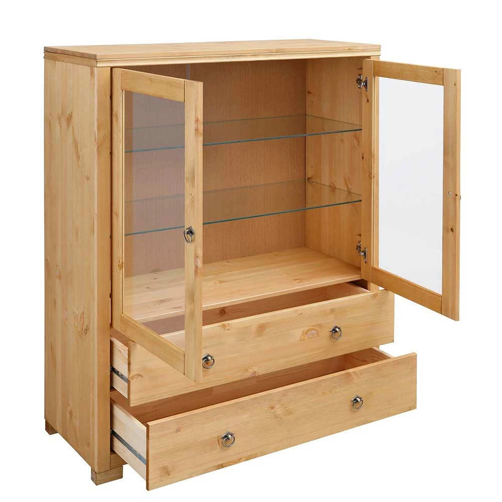 Glastüren Highboard In Natur Geölt - Vinidad – Bild 3