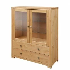 Glastüren Highboard In Natur Geölt - Vinidad