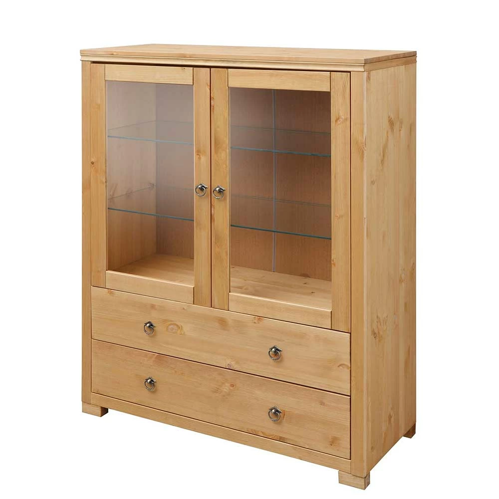 Glastüren Highboard In Natur Geölt - Vinidad