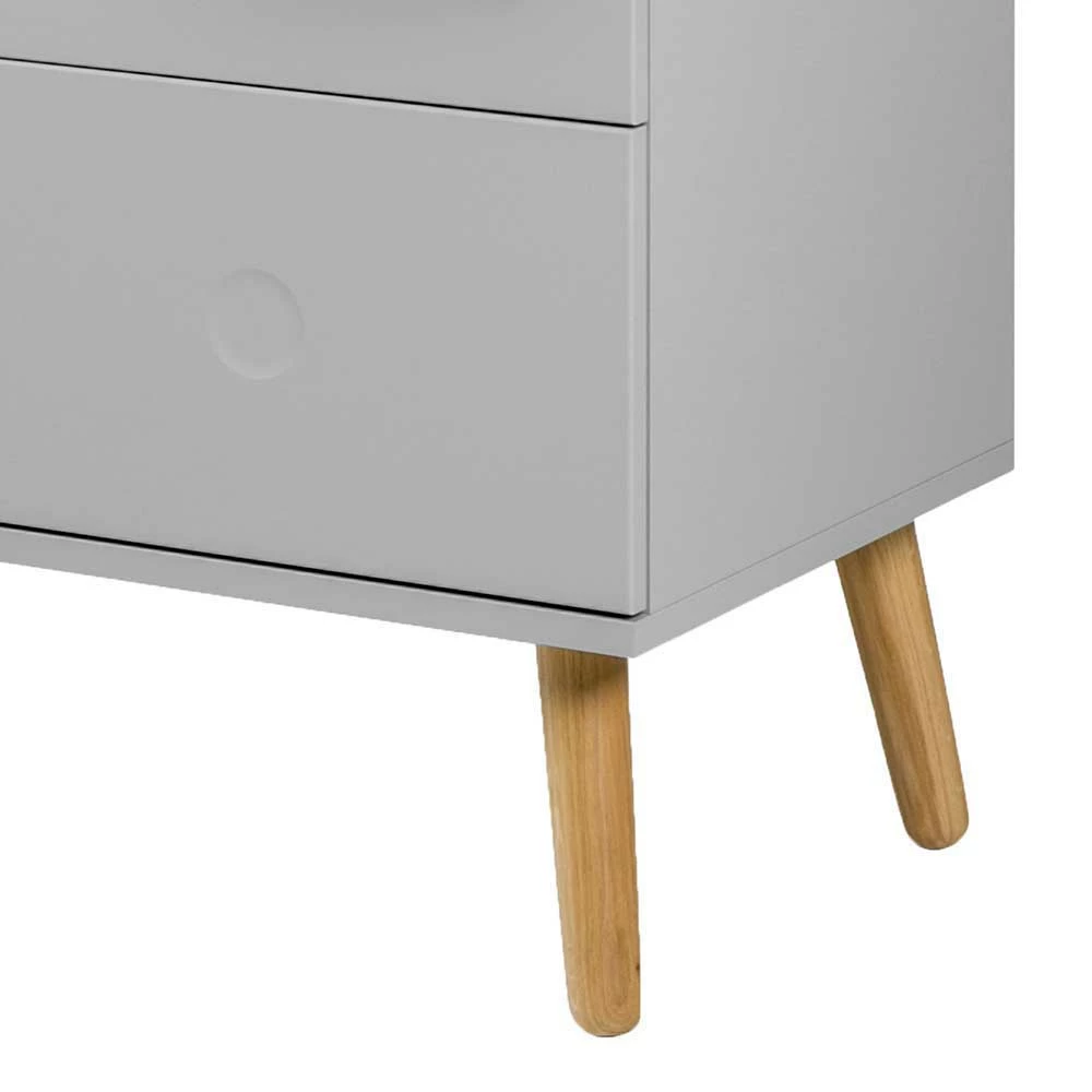 Grauer Vitrinenschrank Mit Furnier Eiche Revanio Im Retro Design – Bild 4