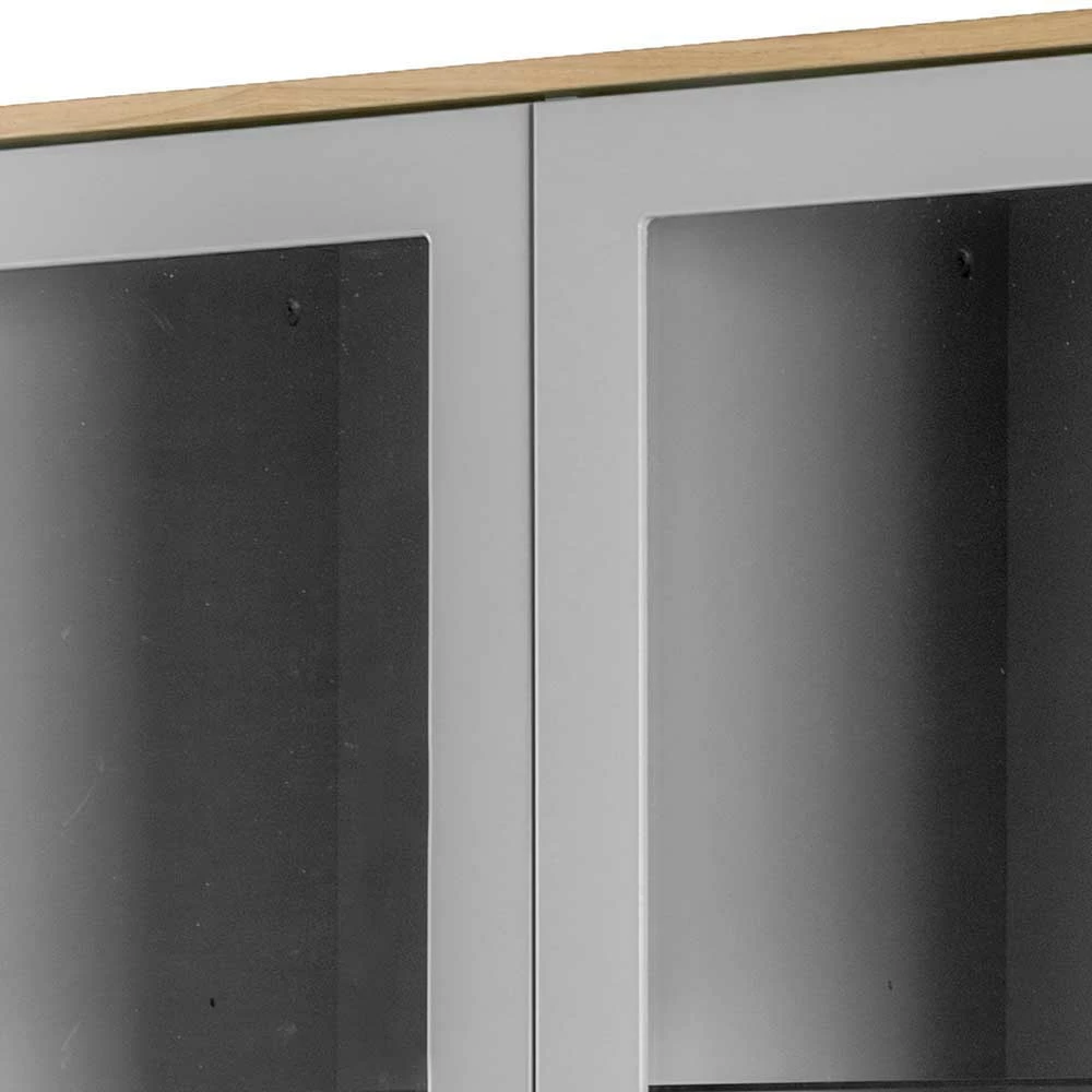 Grauer Vitrinenschrank Mit Furnier Eiche Revanio Im Retro Design – Bild 5