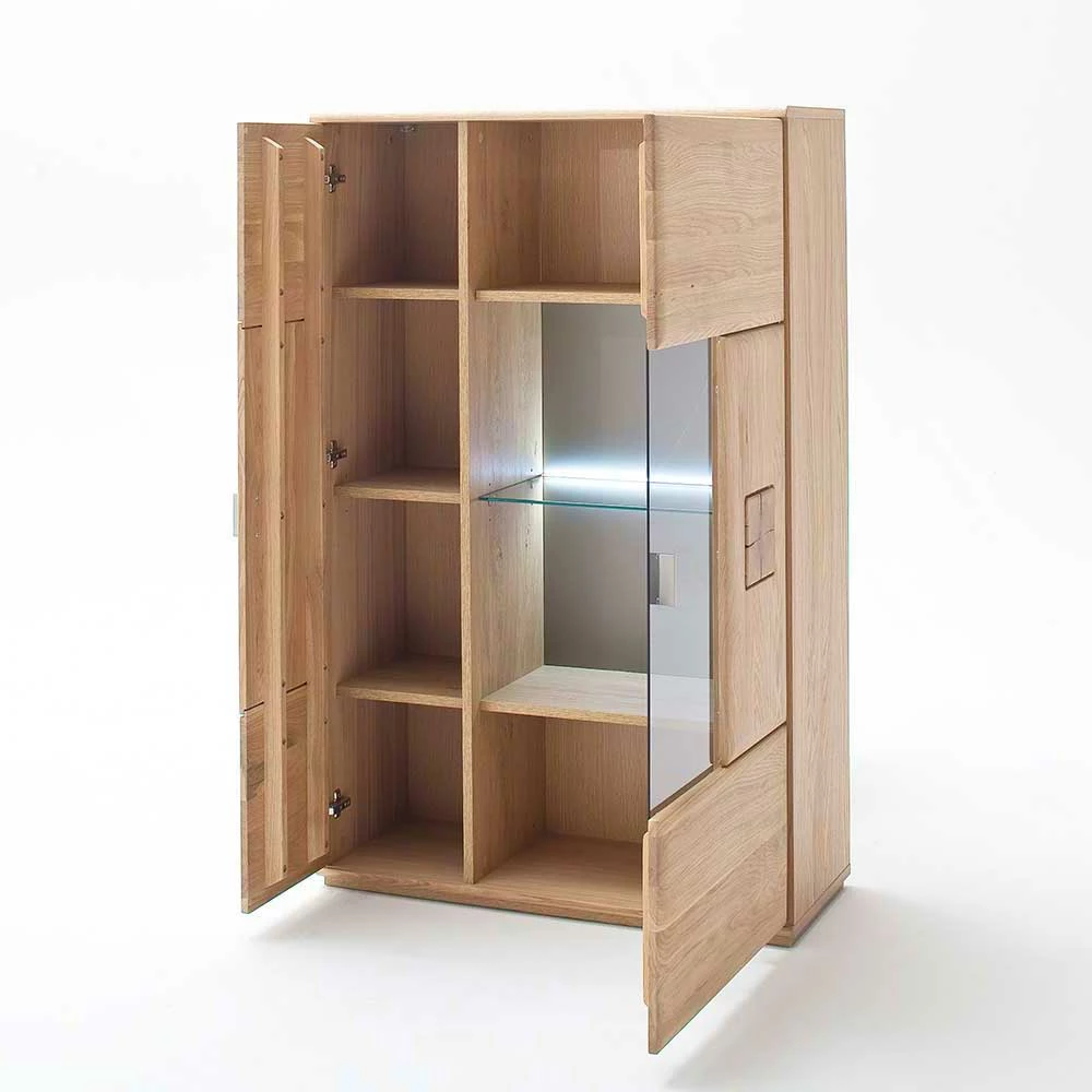 Highboard 2-türig Mit Glas-Einsatz Pontros In Eiche Bianco Teilmassiv – Bild 3