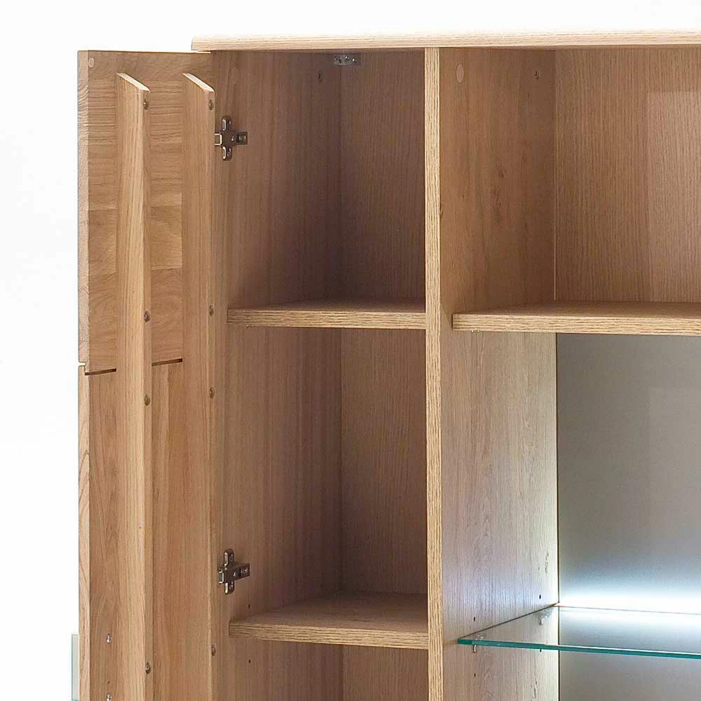 Highboard 2-türig Mit Glas-Einsatz Pontros In Eiche Bianco Teilmassiv – Bild 6